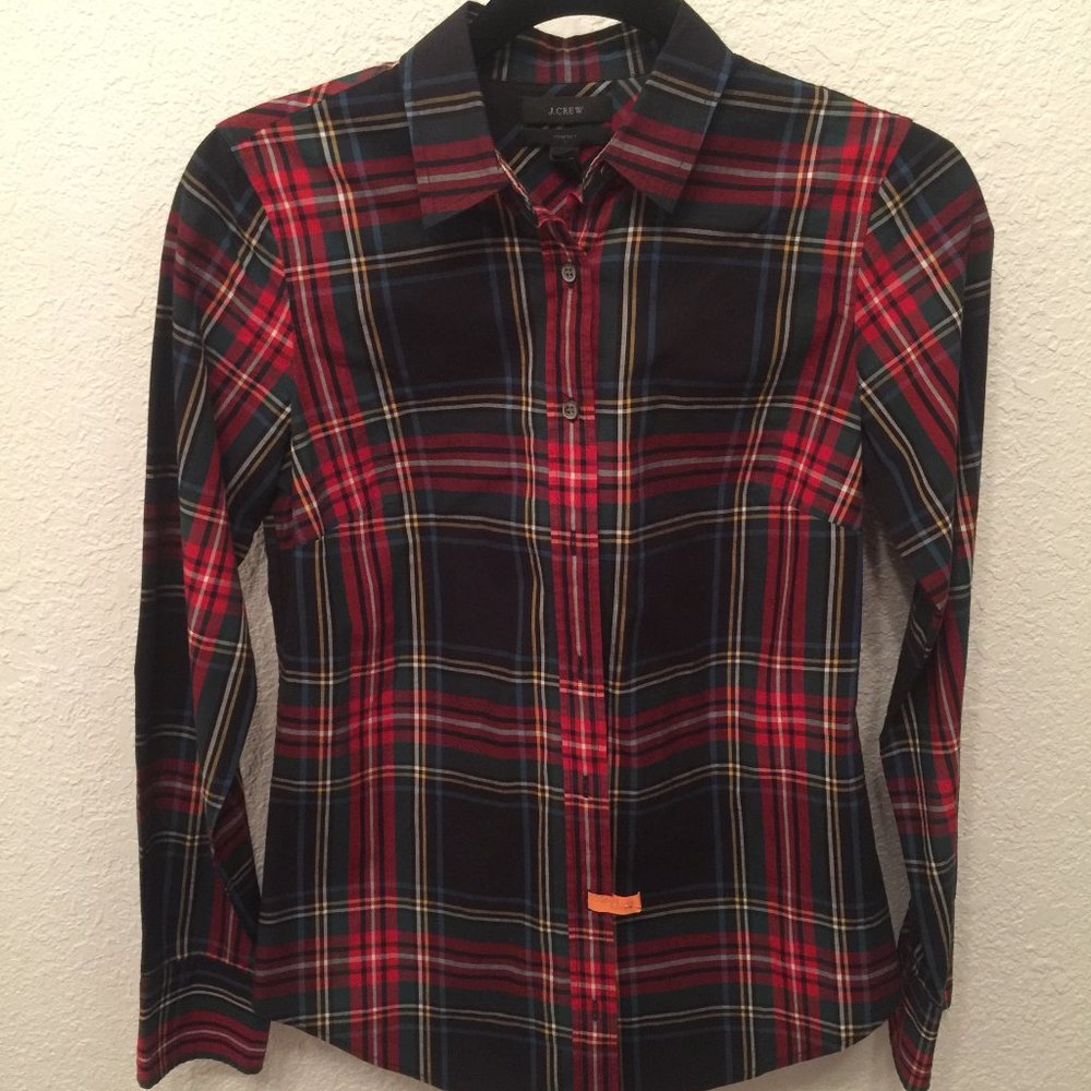 J. CREW Perfect Fit Plaid Shirt size 0